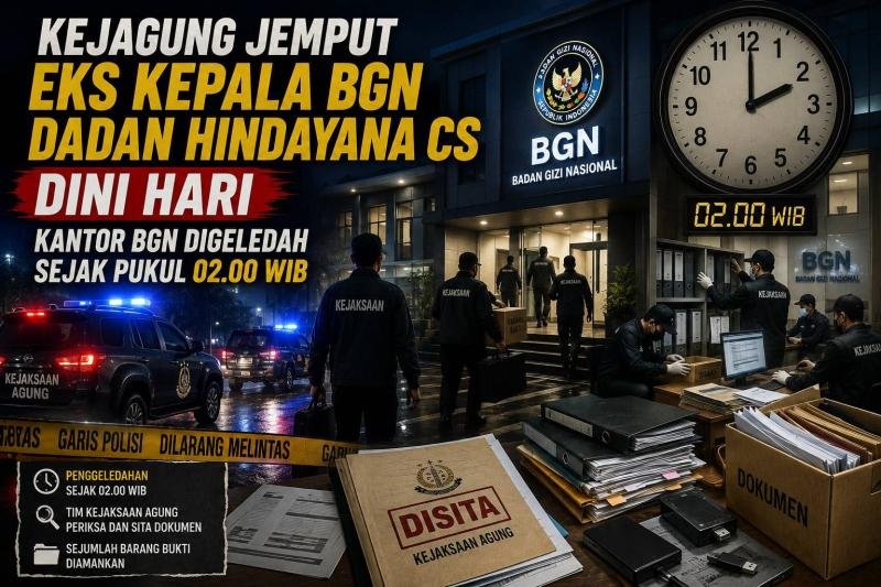 Kejagung Jemput Eks Kepala BGN Dadan Hindayana Cs Dini Hari, Kantor BGN Digeledah Sejak Pukul 02.00 WIB