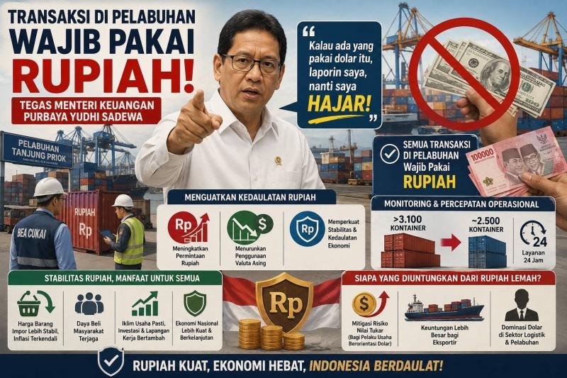 Purbaya Yudhi Sadewa Tegaskan Transaksi di Seluruh Pelabuhan Wajib Pakai Rupiah: Ada yang Pakai Dolar, Laporkan Saya Hajar!
