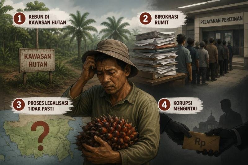 Petani Sawit Mandiri Kalbar Terjepit: Kebun di Kawasan Hutan, Birokrasi Rumit, Korupsi Mengintai